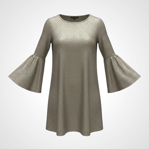 Nordstrom Dresses & Skirts - Textured Silver Grey Metallic Mini Dress / Tunic Top Bell Sleeves NWT S